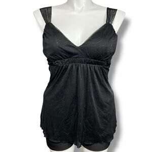 Vintage Y2K Studio Y Womens Blouse Tank Top Empire Waist Satin Tie Glitter XL